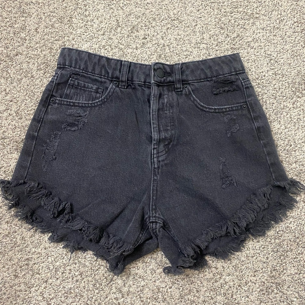 wild fable Black High-Rise Frayed Hem Denim Shorts